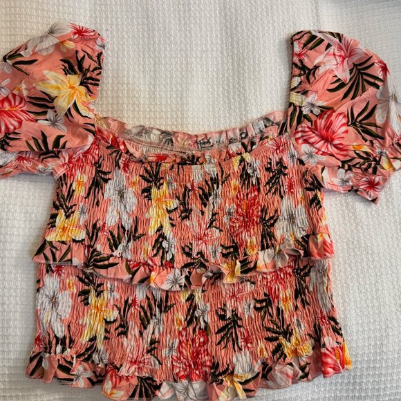 Superdown Juliette Smocked Crop Top, Peach, floral, Size: Small, NWOT - Picture 5 of 7